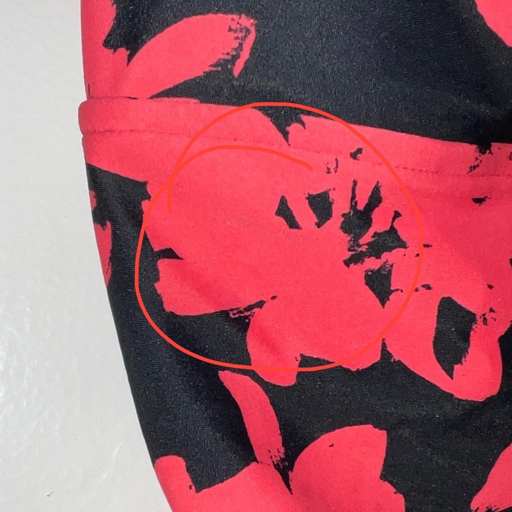 Aqua Green Womens Floral One Piece Swimsuit Black Red Cinch Bust Size Large - Picture 2 of 5